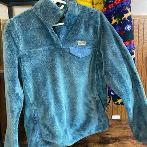 LL Bean fleece jacket sweater Hi Pile pullover quarter snap women’s medium teal
